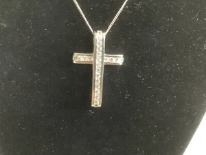 Sterling Silver Cross Pendant Necklace with clear channel set stones - Picture 1 of 8