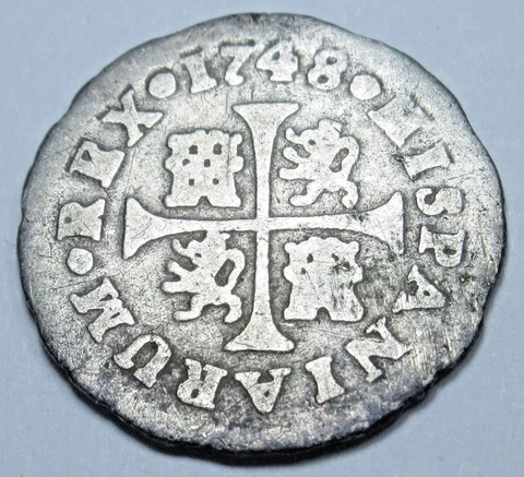 1748 Spanish Silver 1/2 Reales Antique Colonial Cross 1700s Pirate Treasure Coin Cover