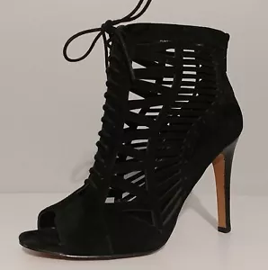 NEU!! Crown Vintage schwarze Leder Sandalen 4" Absatz Größe 9,5 M US 39,5 M EUR - Bild 1 von 3