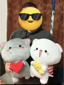 2PC 35cm Mitao Plush Dolls Peach Cat Lying Cats Couple Plushie Toys Soft Stuffed - Picture 1 of 20