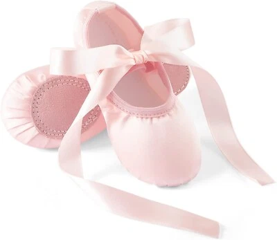 Triple Deer Toddler Girls Sz 13 Pink Satin Ribbon Leather Sole Dance Ballet Shoe - Image 1 of 4
