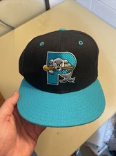 Vintage New Era Portland Sea Dogs Fitted Black Teal Hat 6 7/8 Cap Wool USA 5950
