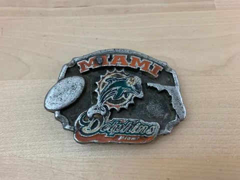 Miami Dolphins 1997 NFL Football Pewter Metal Vintage Belt Buckle Cover