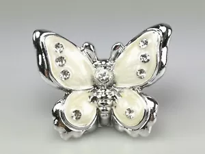 Schmetterling Perlmutt Optik in weiß silber 5 cm mit Strass-Steinen - Bild 1 von 5