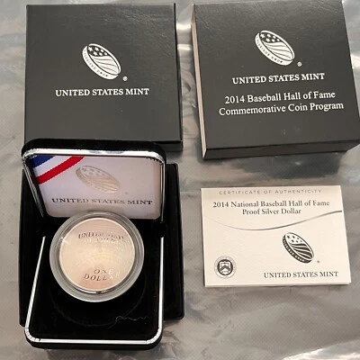 2014 P HALL OF FAME BASEBALL $1 DOLLAR COMMEMORATIVE SILVER PROOF OGP & COA #637 - Image 1 of 4