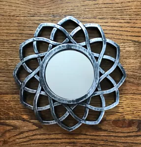 Small Resin/Plastic Frame Antiqued Silver Wall Decor Accent Hanging Mirror 9.75" - Picture 1 of 9