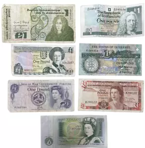 UNITED KINGDOM 7 BANKNOTE COLLECTION-CHANNEL ISLANDS, SCOTLAND, IRELAND, ENGLAND - Picture 1 of 2