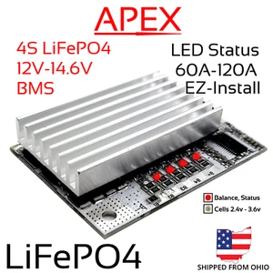 In stock - 4S 12.8v 14.6v LiFePO4 LiFe 120A BMS Battery Balance 12v 3.2v - Picture 1 of 9