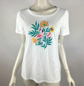 Talbots Flamingo Embroidered Crewneck Tee Women S NWT Short Sleeve StretchCotton - Picture 1 of 11