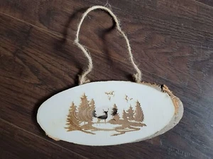 Laser Engraved Deer Goose Forest Scene Wood Wall Decor Hanging Plaque Rustic - Picture 1 of 2