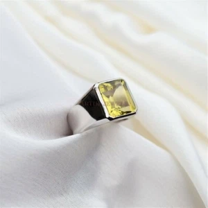 Piedras preciosas de cuarzo limón natural con anillo de plata de ley 925 para hombre #1419 - Imagen 1 de 9