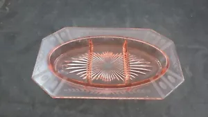 Vintage Pink Depression Etched Glass Candy Nut Relish Divided Starburst Dish - Picture 1 of 7