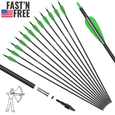 12Pcs 30" Carbon Arrows Spine500 for Compound Recurve Bow Hunting Target Arrow - Image 1 of 4
