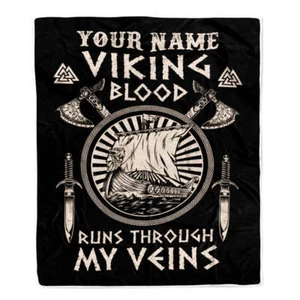 Personalized Viking Ship Blanket Viking Blood Norse Customized Birthday Blanket - Picture 1 of 4