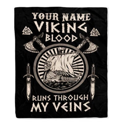 Personalized Viking Ship Blanket Viking Blood Norse Customized Birthday Blanket - Image 1 of 4