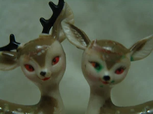 VINTAGE BLOW MOLD 2 LITTLE REINDEER FOR PUTZ VILLAGE 4-1/4"T VERY NICE - Picture 1 of 3