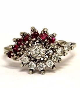 14k white gold .37ct women's diamond ruby ring band 7.2g estate vintage  - Picture 1 of 6