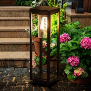 Standleuchte Stehlampe Außen Terrassenlampe Alu 1 flammig schwarz matt H 50 cm - Bild 1 von 12