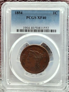 1854 Braided Hair Large Cent - 1c PCGS XF 40 - Brown -- Lot 2570 - Picture 1 of 4