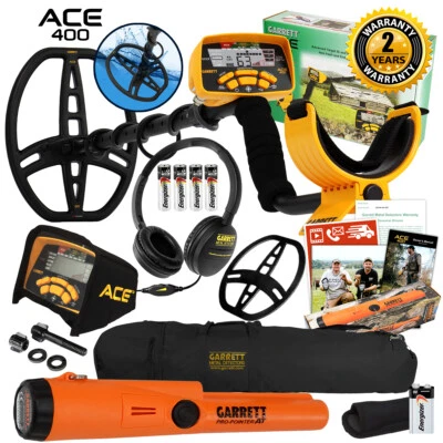 Garrett ACE 400 Metal Detector with Waterproof Coil Pro-Pointer AT and Carry Bag - Image 1 of 4