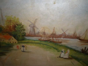 M.L.Whalen artist: O/C: framed: "Dutch Settlement-windmills"primitive early?Wow! - Imagen 1 de 12