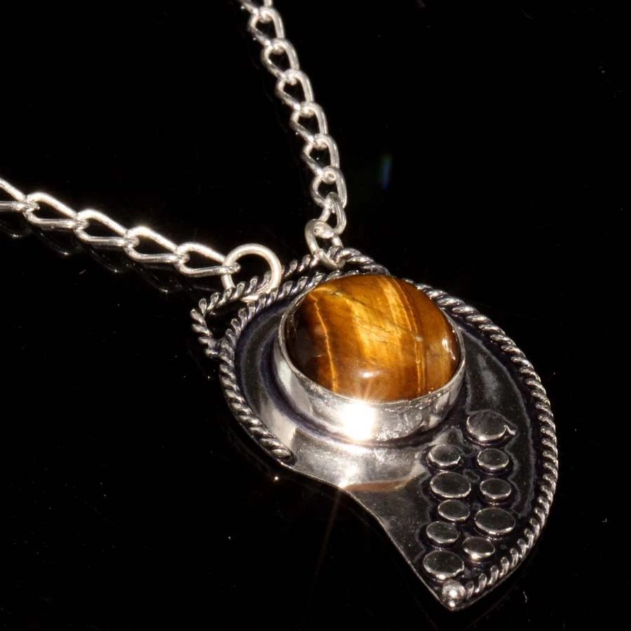 Impresionante Collar Ojo de Tigre Chapado en Plata 925 17" Diseño Joyería Tradicional JW Foto 1 de 3