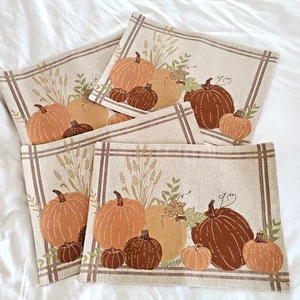 Celebrate Together Pumpkin Tapestry Placemats 4 Fall Harvest Thanksgiving Autumn - Picture 1 of 9