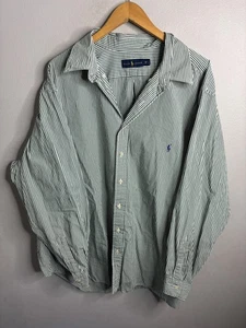Ralph Lauren Shirt Mens 3XB Green White Striped Button Down Long Sleeve Polo - Picture 1 of 7