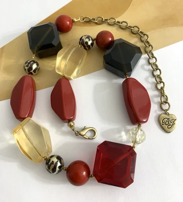 Betsey Johnson Necklace Red Black Chunky Lucite Beaded Choker Signed - Image 1 of 4