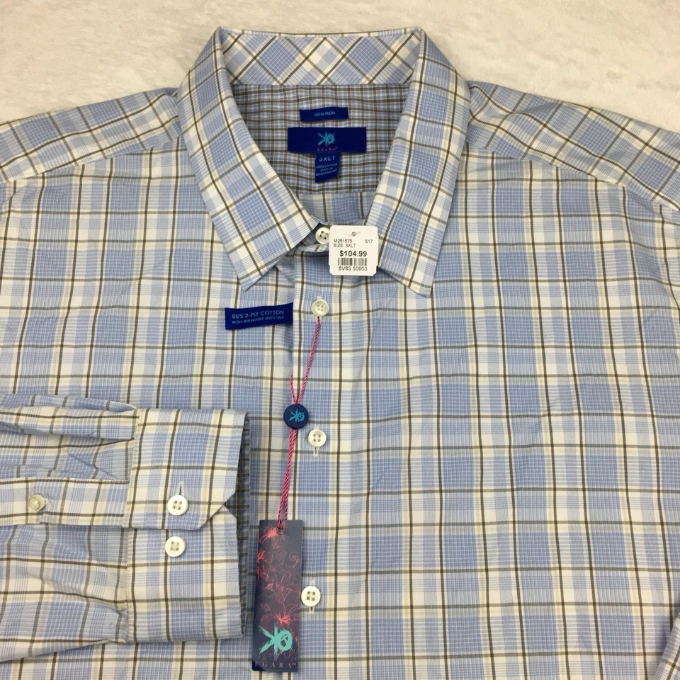 EGARA платье рубашка мужская 3XLT синий клетку не железо длинные рукава новый с Ярлыками! - Изображение 1 из 4