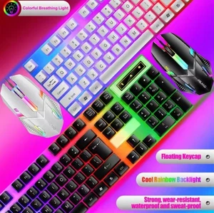 🔥RGB Backlit Gaming Keyboard and Mouse Combo USB Wired for PC Laptop - WHITE - Picture 1 of 7