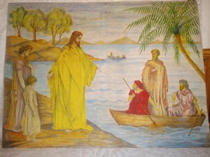 Original Oil On Canvas Jesus Preaching Fisherman Sea 18"×24" - Picture 1 of 4