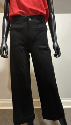Jones New York Pants Size 4 Black Stretch Wide Leg Patch Pockets High Waist - Image 1 of 4