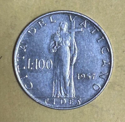 Moneda de 100 liras Vaticano 1957 - Papa Pío X11 Foto 1 de 2