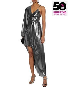 RRP€895 MICHELLE MASON Midi Wrap Dress US0 UK4 IT36 XXS Grey Lame Asymmetric - Picture 1 of 5