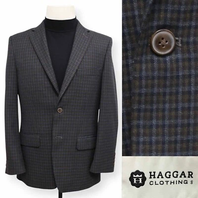 HAGGAR mens blue gray brown check sport coat suit jacket blazer 38 R - Image 1 of 4