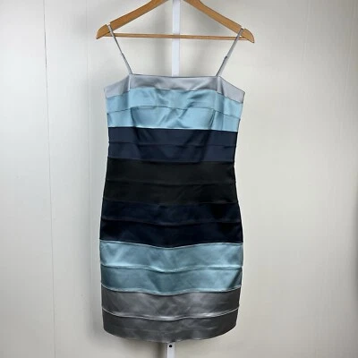 OC by Oleg Cassini Sheath Dress Womens 10 Satin Tiered Formal Black Tie - Image 1 of 4