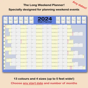 Calendario de planificador de pared de eventos + ¡fines de semana largos! Cualquier rango de fechas. 13 colores. 4 tallas - Imagen 1 de 14