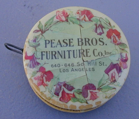 Antique Celluloid Advertising Measuring Tape PEASE BROS. FURNITURE LA Very Rare Cover
