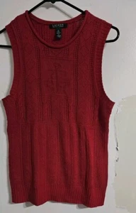 Lauren Ralph Lauren Sweater Vest Womens Medium Red Cotton  Linen Blend Preppy  - Picture 1 of 6