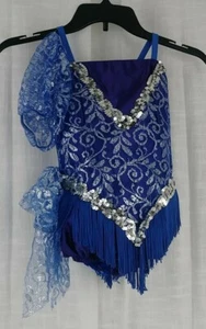 Curtain Call Costumes Girls 10C Dance Leotard Purple Blue fringe Silver sequins - Picture 1 of 7