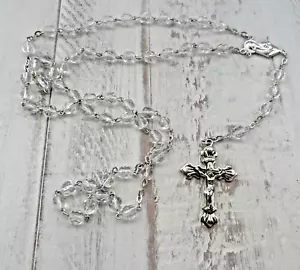 Clear Multi Faceted Cut Rosary Beads INRI 19" - Picture 1 of 6