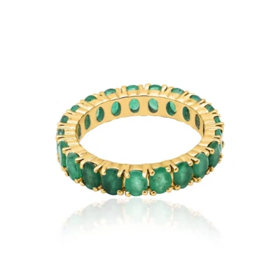 3MM Round Shape Simulated Emerlad 14k Yellow Gold Full Eternity Women Ring - Image 1 of 3