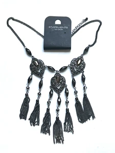 PG2356 DESIGNER INSPIRED BLACK SILVER TONE METAL TASSEL CHOKER NECKLACE - Picture 1 of 1