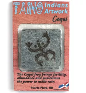 Handgefertigter Mahagoni Kühlschrankmagnet mit Coqui Taino Rock Heilung Schnitzerei 3x2 Zoll - Bild 1 von 7