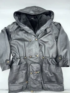 Charles Klein Jacket Women's Medium 100% Genuine Leather Hooded Faux Fur Lined - Picture 1 of 19