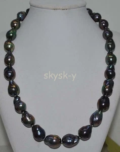 Riesige 14x18 mm echte natürliche schwarze Südsee Keshi Barock Perle Halskette 18 Zoll AAA - Bild 1 von 4