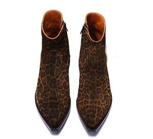 Leopard Mens Fashion Ankle Boots Suede Leather Shoes New High Top Retro Oxfords