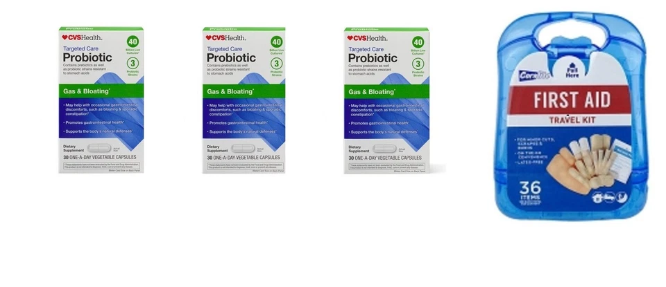 Probiótico de gases e hinchazón CVS Health, 30 CT (paquete de 3) con botiquín de primeros auxilios gratis Foto 1 de 1