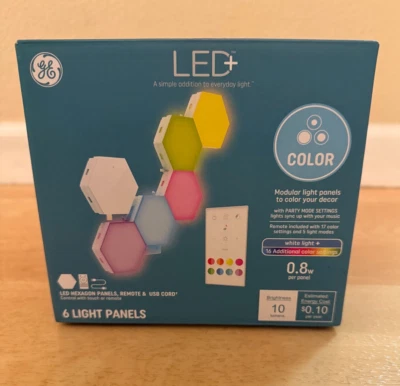 New GE LED Modular 6 Hexagon Color Light Panels Beat to Music - Image 1 of 4